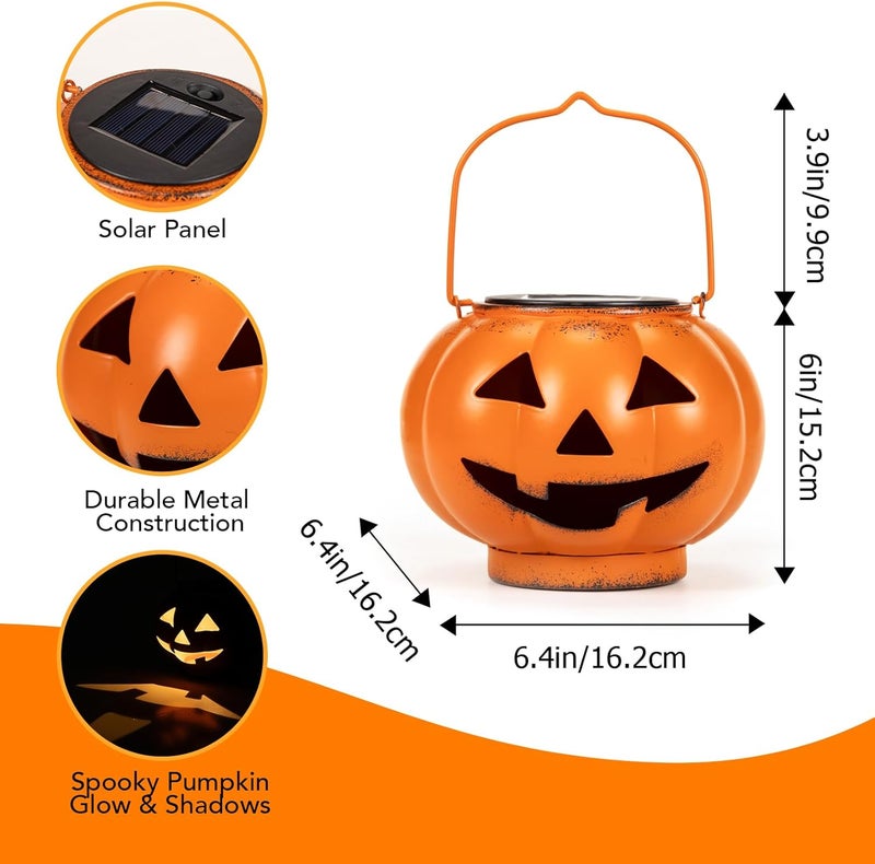 Vbioa Halloween Pumpkin Solar Lanterns - Jack O Lantern Hanging Solar Light Waterproof for Yard, Patio, Garden,Spooky Decor Halloween Party Decorations - Image 4